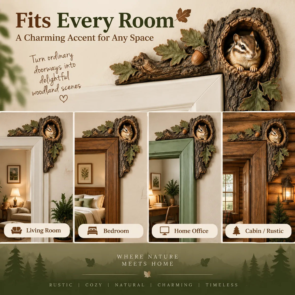 🐿️ 3D Chipmunk Tree Hollow Door Topper | Woodland Animal Doorway Decor For Cozy Nature Homes