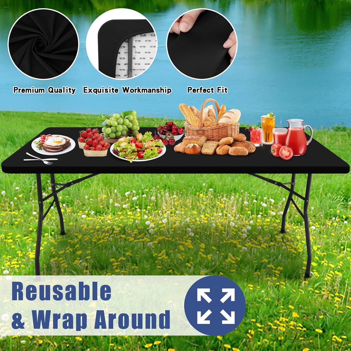Stretch Fabric Table Top Cap Cover – Elastic Edge, Waterproof & Reusable