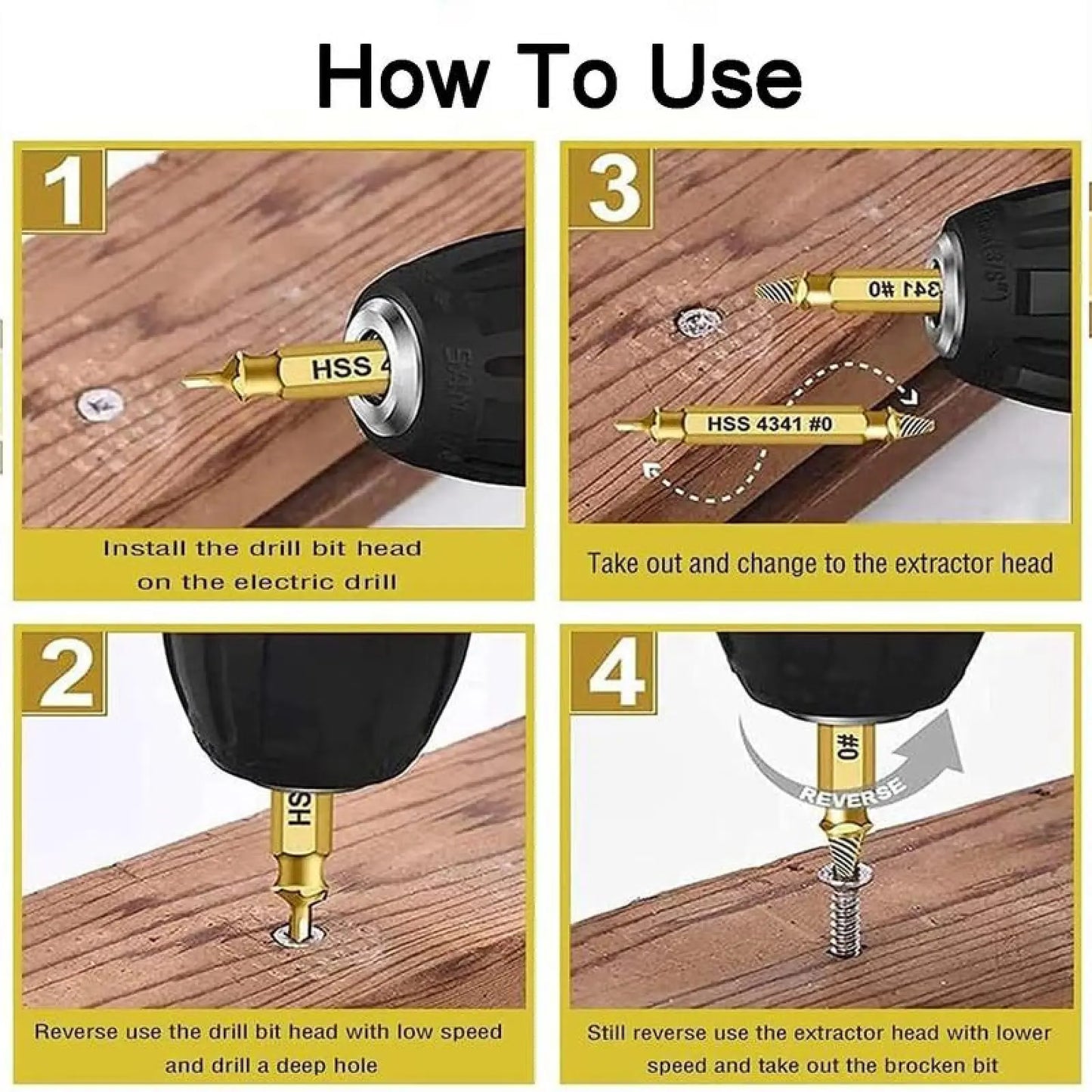 Stripped & Broken Screw Remover Set – 6 Pcs Easy Out Bolt Extractor, Double‑Head Design for Damaged Screws