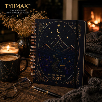 🖤 Fantasy Weekly Planner 2027 – Hardcover Monthly & Weekly Organizer with Stickers, Pocket & Bookmark