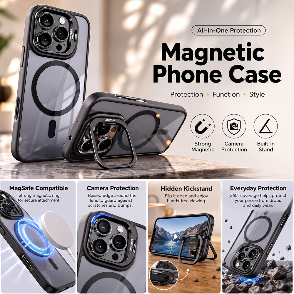 TYIIMAX™ Magnetic Phone Case with Camera Protection & Built-In Stand