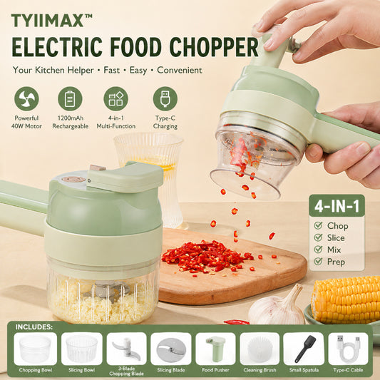 TYIIMAX™ 4-in-1 Rechargeable Food Chopper – 1200mAh Cordless Food Processor with 40W Motor, Slicer & Chopper Blades