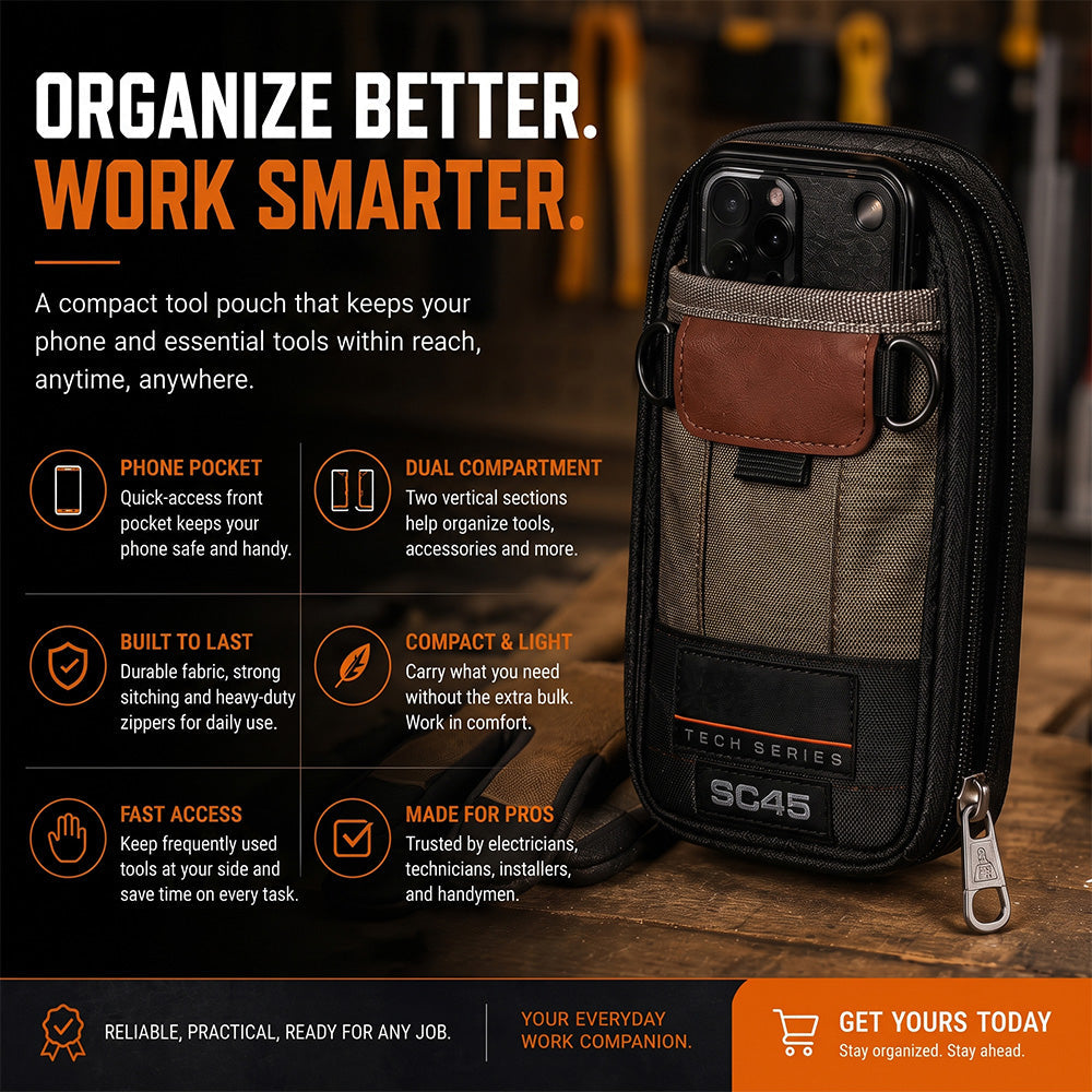 🔧 Compact Technician Tool Pouch with Phone Pocket & Dual-Layer Storage