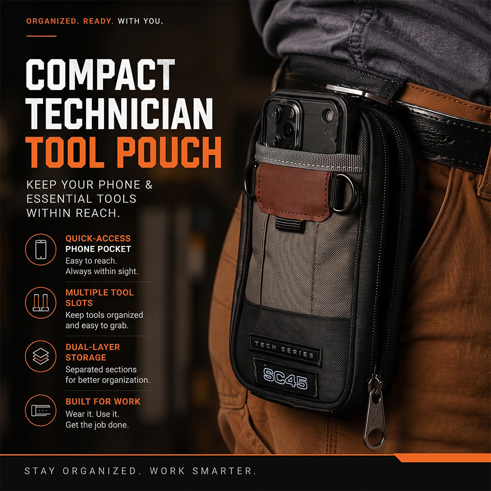 🔧 Compact Technician Tool Pouch with Phone Pocket & Dual-Layer Storage