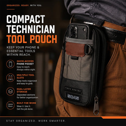 🔧 Compact Technician Tool Pouch with Phone Pocket & Dual-Layer Storage