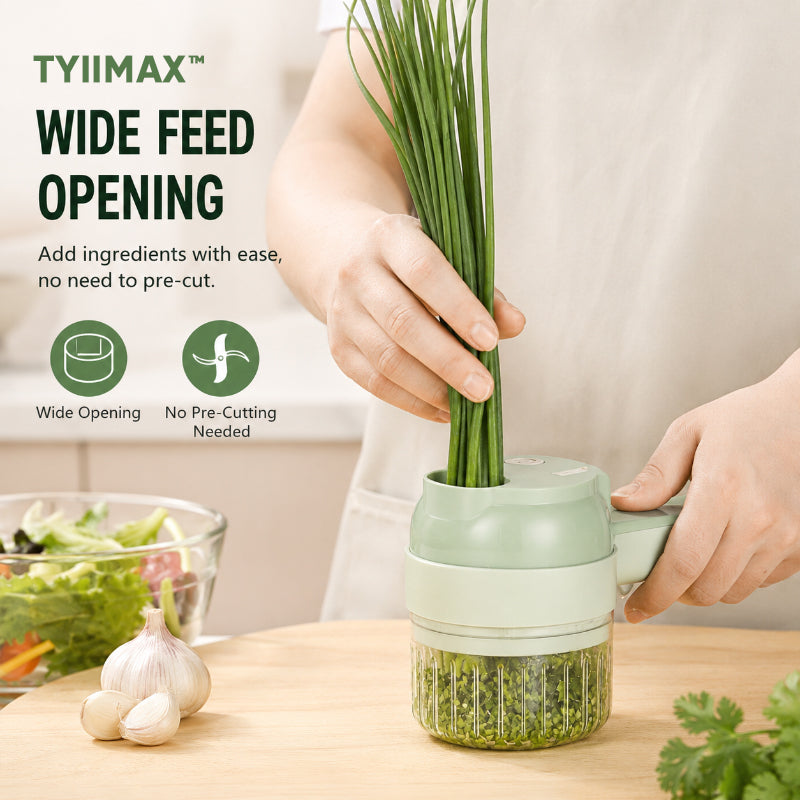 TYIIMAX™ 4-in-1 Rechargeable Food Chopper – 1200mAh Cordless Food Processor with 40W Motor, Slicer & Chopper Blades