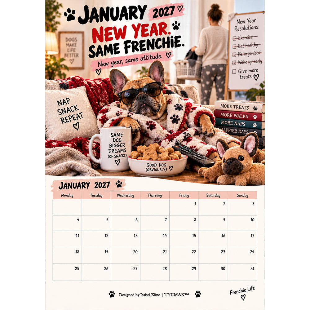 TYIIMAX™ 2027 French Bulldog Calendar – Funny Frenchie Wall Calendar, 12-Month Dog Calendar for French Bulldog Lovers