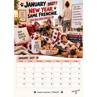 TYIIMAX™ 2027 French Bulldog Calendar – Funny Frenchie Wall Calendar, 12-Month Dog Calendar for French Bulldog Lovers