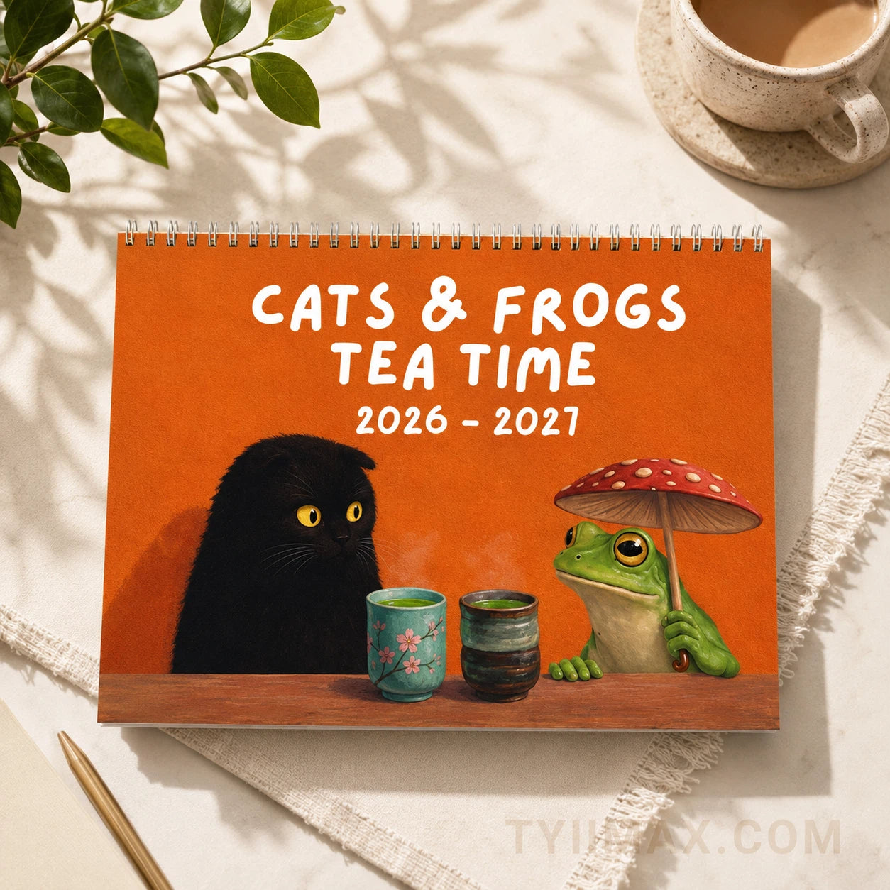 2026–2027 Frog & Cat Tea Time Wall Calendar | Cottagecore Academic Calendar (July 2026–June 2027)