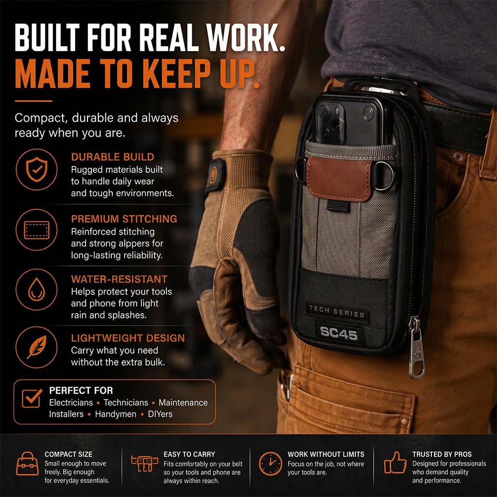 🔧 Compact Technician Tool Pouch with Phone Pocket & Dual-Layer Storage