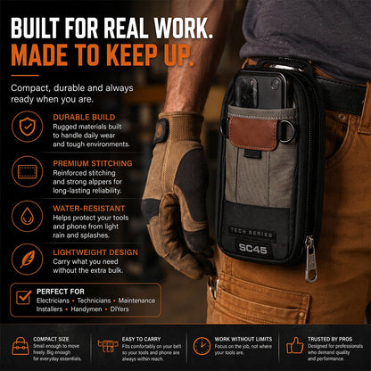 🔧 Compact Technician Tool Pouch with Phone Pocket & Dual-Layer Storage