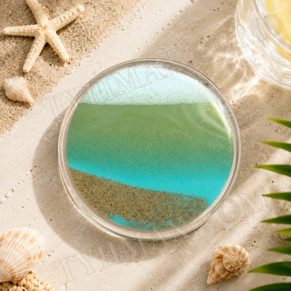 Handmade Ocean Wave Flow Art Coaster – Coastal Resin Beach Drink Coaster
