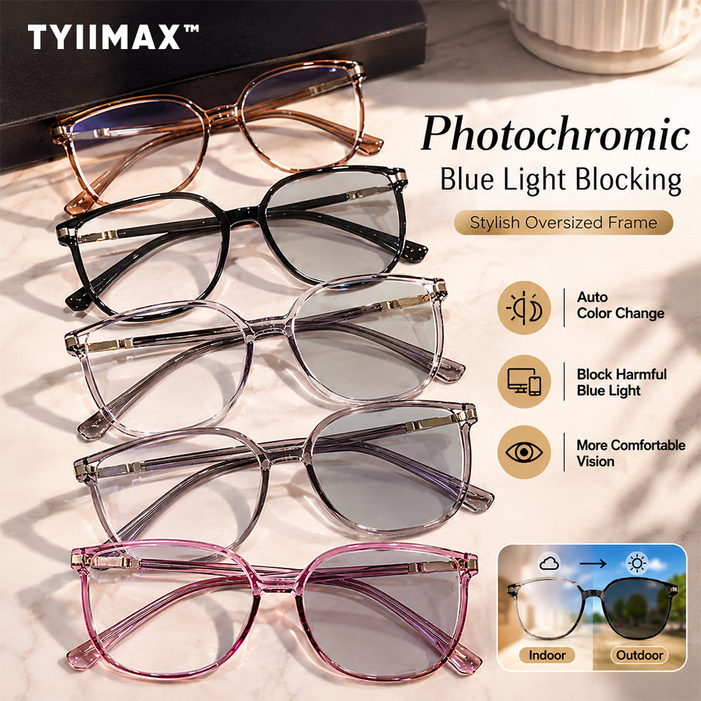TYIIMAX™ Women's Photochromic Prescription Glasses – Oversized Fashion Frames with Blue Light Protection