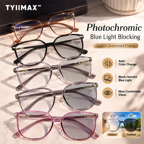 TYIIMAX™ Women's Photochromic Prescription Glasses – Oversized Fashion Frames with Blue Light Protection