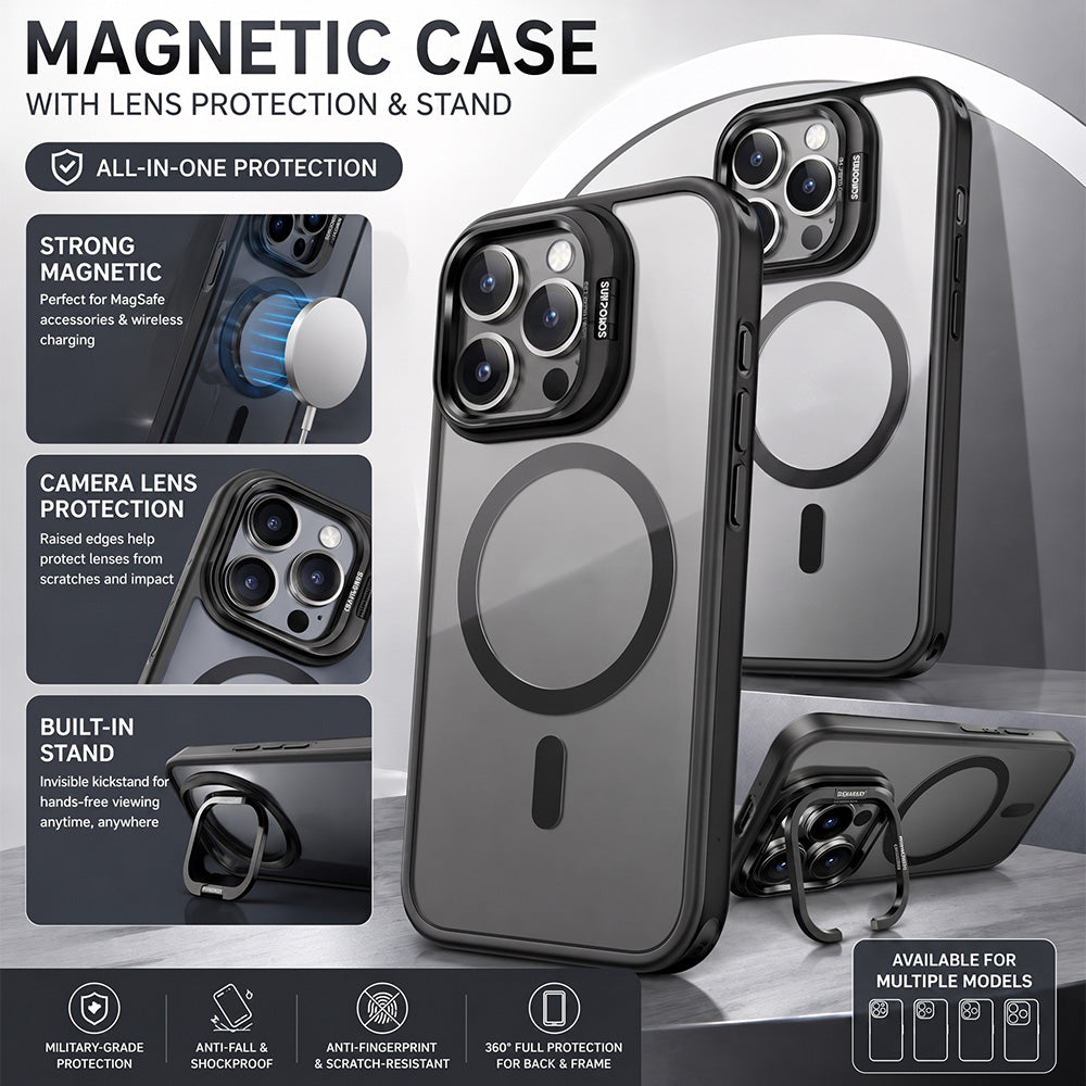 TYIIMAX™ Magnetic Phone Case with Camera Protection & Built-In Stand