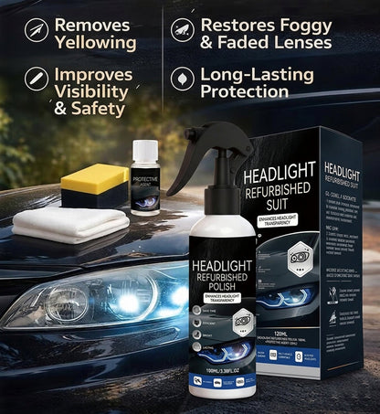 🚘Automotive Headlamp Restoration Fluid Kit – 💡Suitable for Yellowed or Foggy Lenses & Clear Surfaces | Essential for Home & Garage Use🏠