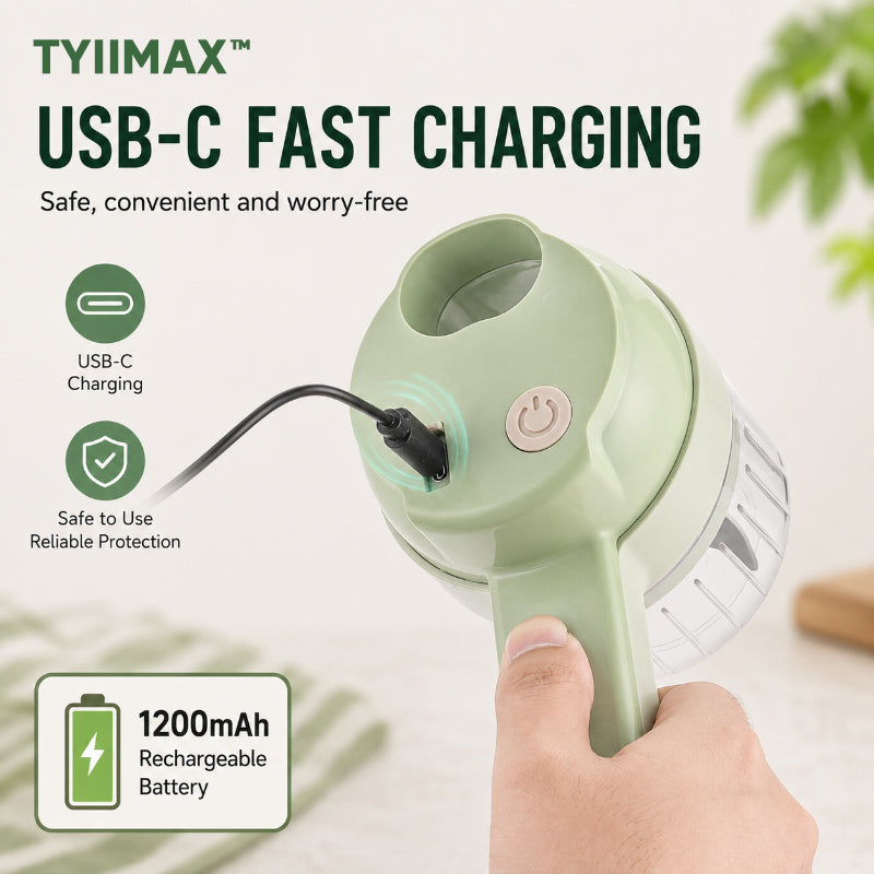 TYIIMAX™ 4-in-1 Rechargeable Food Chopper – 1200mAh Cordless Food Processor with 40W Motor, Slicer & Chopper Blades
