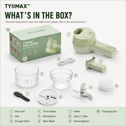 TYIIMAX™ 4-in-1 Rechargeable Food Chopper – 1200mAh Cordless Food Processor with 40W Motor, Slicer & Chopper Blades