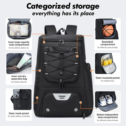 Sport Backpack with Separate Ball Holder & Shoes Compartment