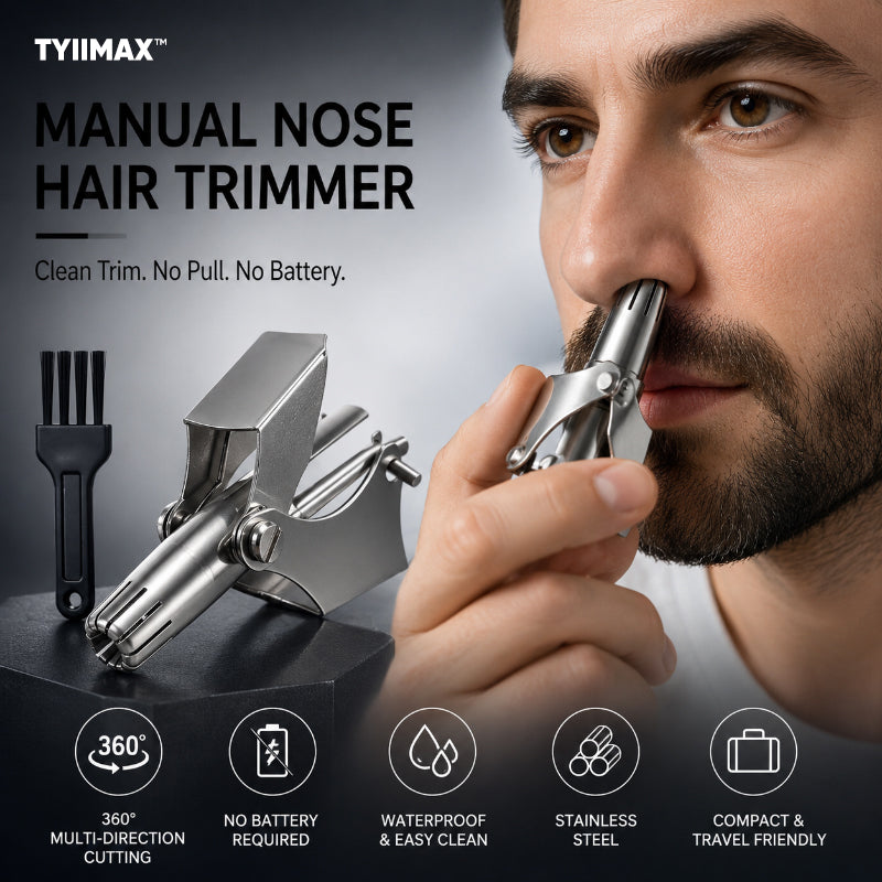 TYIIMAX™ Manual Nose Hair Trimmer – Stainless Steel 360° Trimmer, Waterproof & No Battery Required