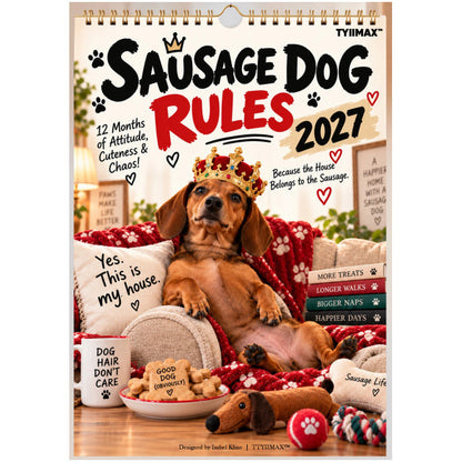 TYIIMAX™ 2027 Funny Dachshund Wall Calendar – Sarcastic Sausage Dog Calendar, A4 Monthly Dog Lover Gift