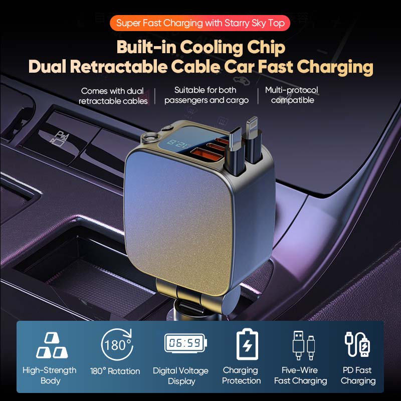 Multi-functional Universal Retractable Super-Fast Car Charger
