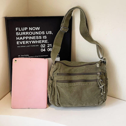 Multi-Pocket Canvas Crossbody Bag for Daily Travel