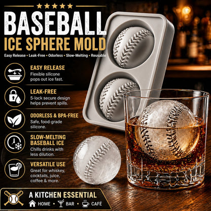 Baseball Ice Mold – Slow‑Melting Silicone Sphere Tray for Whiskey, Cocktails & More ⚾🧊