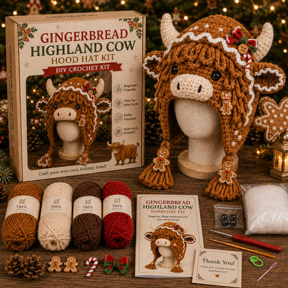 Christmas Highland Cow Hood Hat DIY Crochet Kit