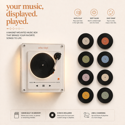 Magnetic NFC Music Player Night Light – Acrylic Smart Mini Vinyl Player with Auto Play, Ambient Glow & Custom Songs