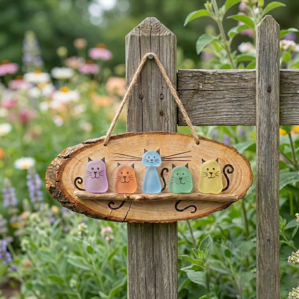 😻💕 Super Cute Sea Glass Cat Wall Hanging✨🐾