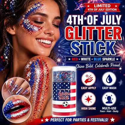 🦅🔔4th of July Glitter Stick🎇 Red, White & Blue Body & Hair Sparkle