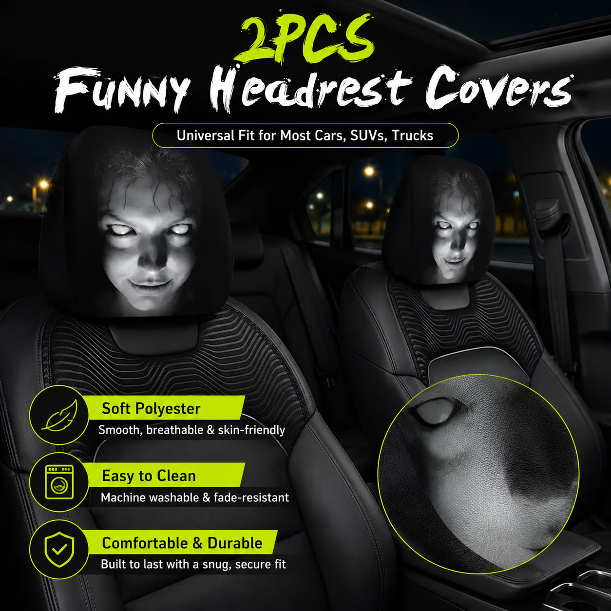 Tyiimax™ HauntedHead Phantom Headrest Covers