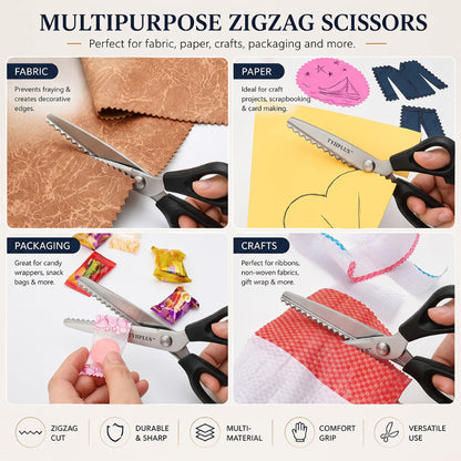 TYIIMAX™ Stainless Steel Pinking Shears – 9.1" Zig Zag Fabric Scissors for Sewing, Quilting, Dressmaking & DIY Crafts
