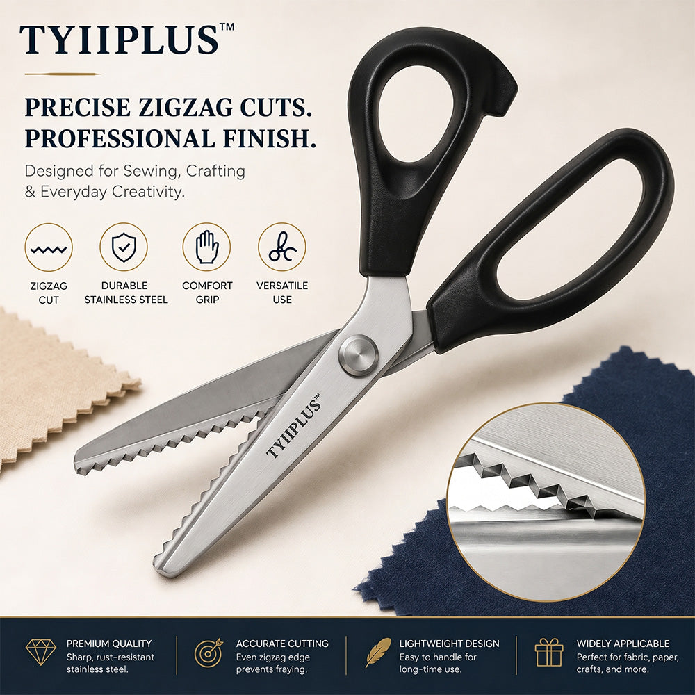 TYIIMAX™ Stainless Steel Pinking Shears – 9.1" Zig Zag Fabric Scissors for Sewing, Quilting, Dressmaking & DIY Crafts