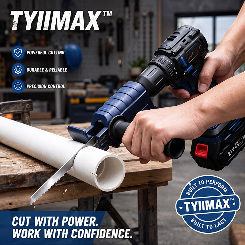 TYIIMAX™ New Drill to Reciprocating Saw Adapter – Electric Drill Conversion Attachment with 3 Saw Blades