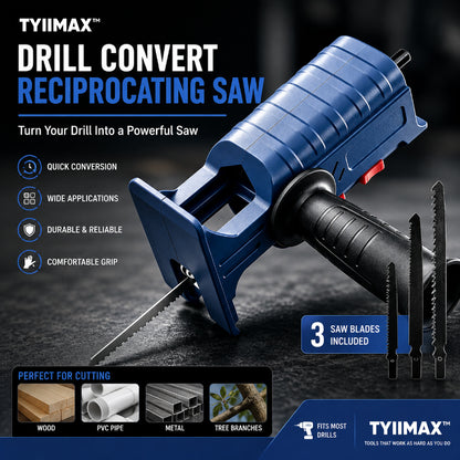 TYIIMAX™ New Drill to Reciprocating Saw Adapter – Electric Drill Conversion Attachment with 3 Saw Blades