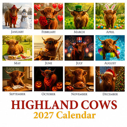 2027 Highland Cow Wall Calendar