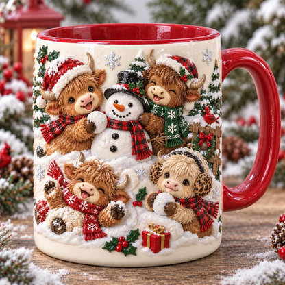 🐮 3D Illusion Adorable Baby Highland Cows Christmas Mug