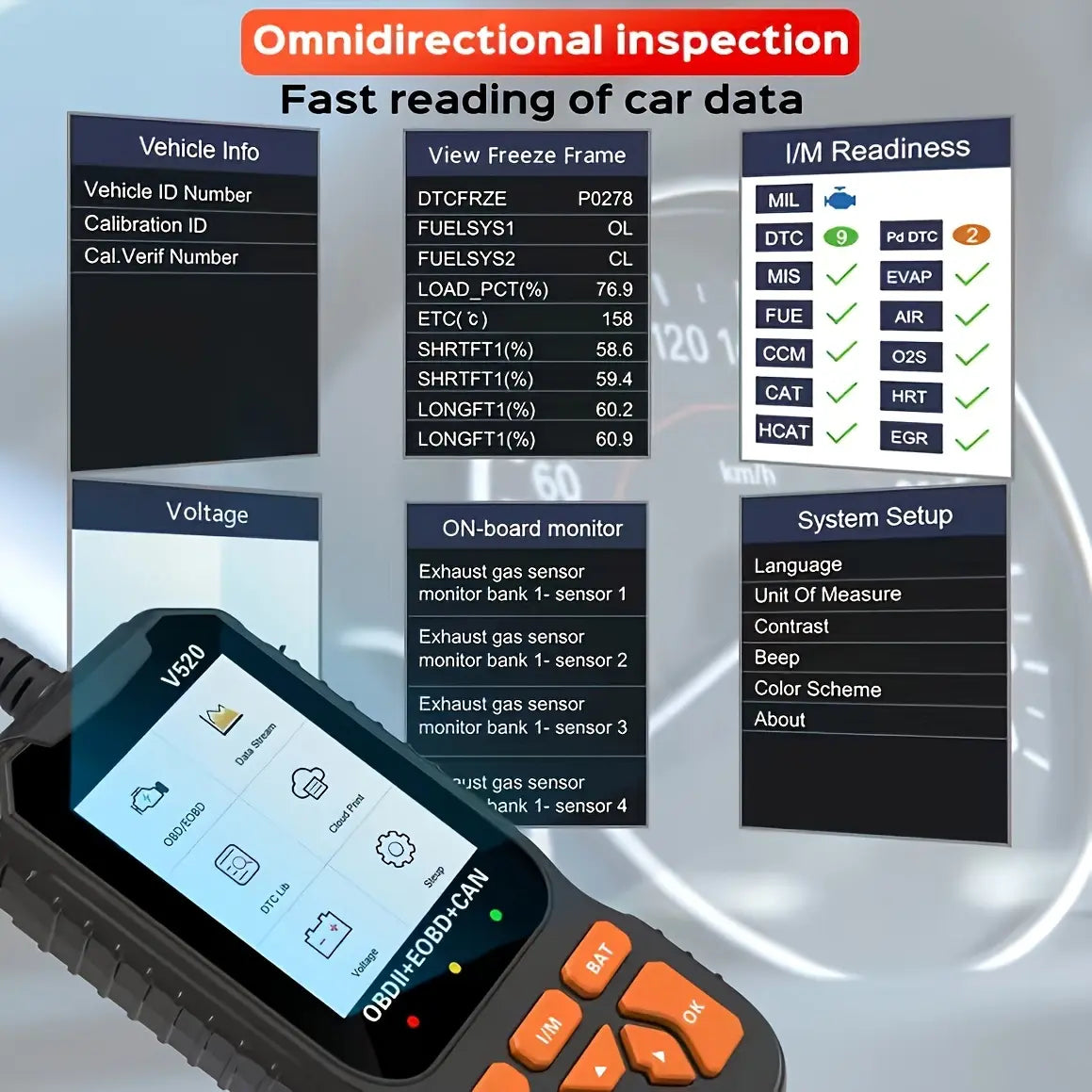 TYIIMAX™ V520 OBD2 Scanner Car Diagnostic Tool, Code Reader with Live Data Stream, Battery Voltage Test & I/M Readiness for All OBDII Vehicles