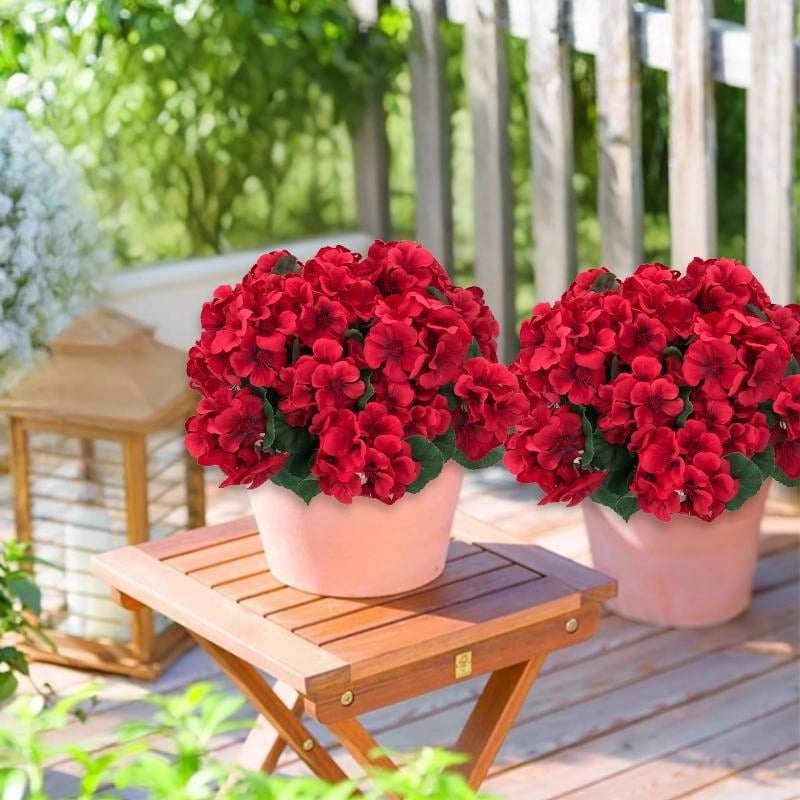 UV Resistant Artificial Geraniums – Outdoor Red Faux Flowers for Patio, Garden & Home Decor