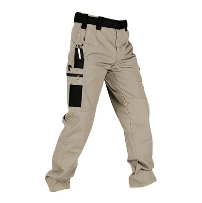 Men's Waterproof Tactical Work Pants - Solid Color with Multi-Pockets for Outdoor Activities