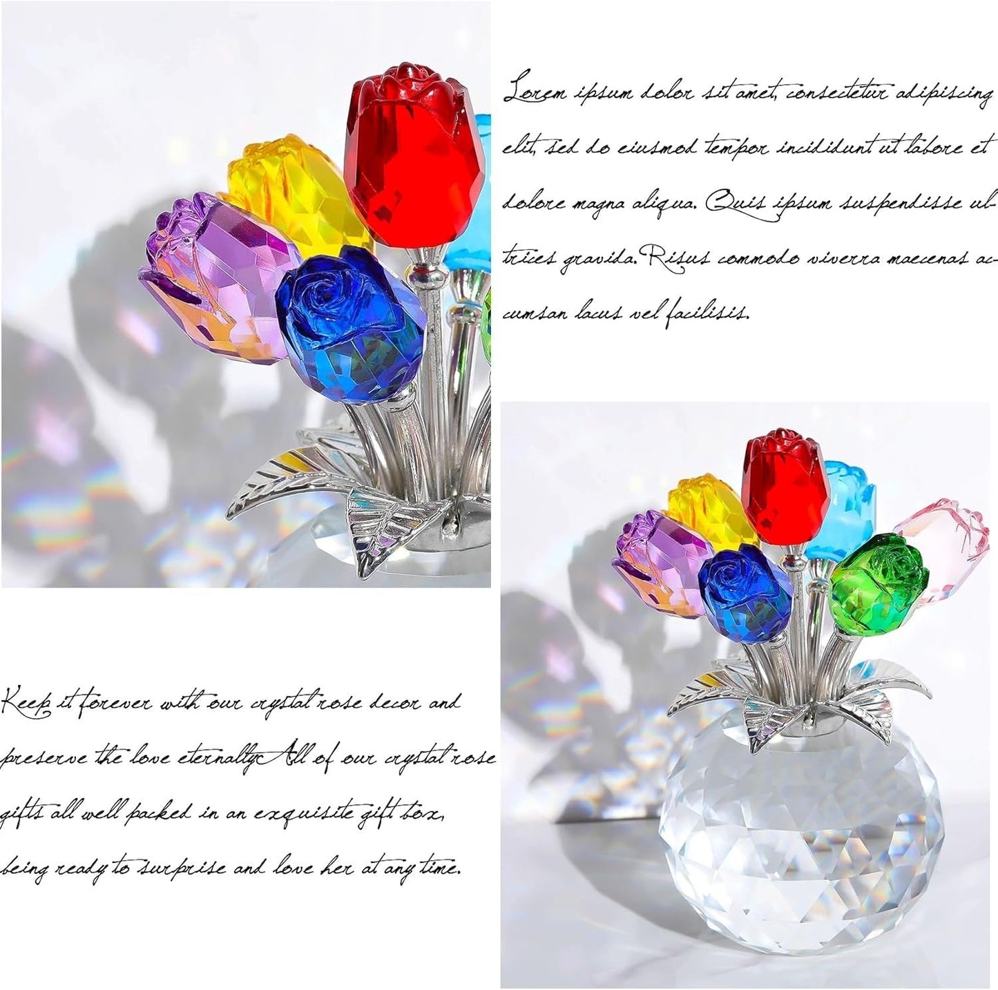 🎁Mother's Day Sale❤️ Crystal Colourful Rose Flower Collectible Figurine with Vase