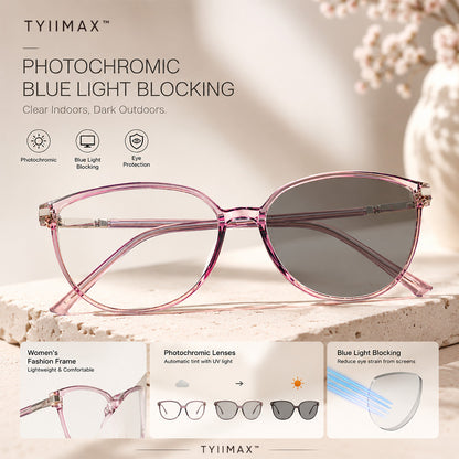 TYIIMAX™ Women's Photochromic Prescription Glasses – Oversized Fashion Frames with Blue Light Protection