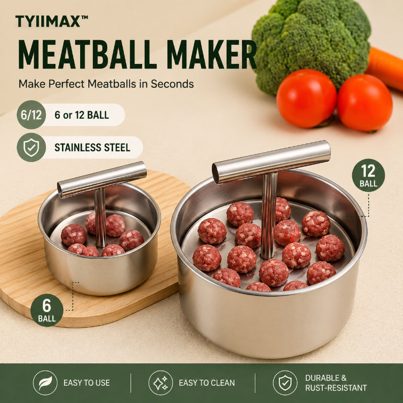 TYIIMAX™ Stainless Steel Meatball Maker – 6/12-Cavity Manual Meatball Mold, Quick & Easy Meatball Making Tool