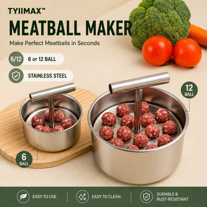 TYIIMAX™ Stainless Steel Meatball Maker – 6/12-Cavity Manual Meatball Mold, Quick & Easy Meatball Making Tool