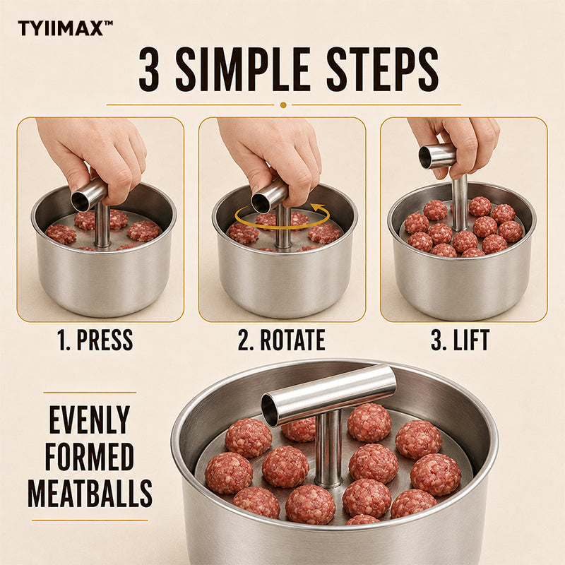 TYIIMAX™ Stainless Steel Meatball Maker – 6/12-Cavity Manual Meatball Mold, Quick & Easy Meatball Making Tool