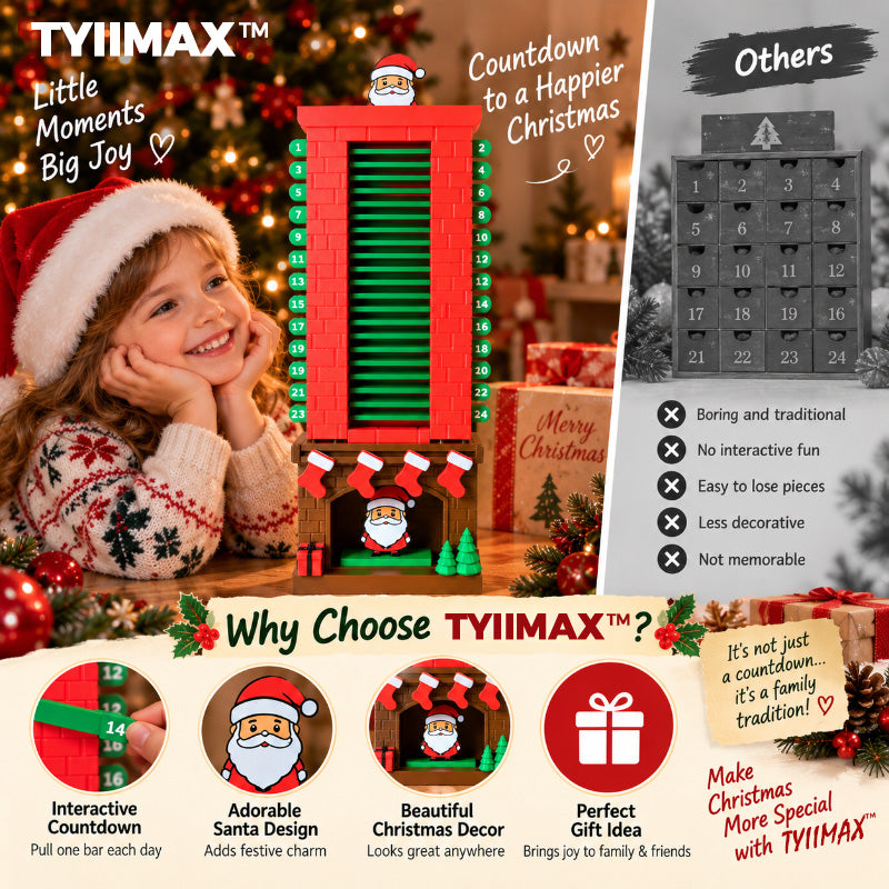TYIIMAX™ Santa Christmas Countdown Advent Calendar – 24-Day Interactive Fireplace Countdown Decoration