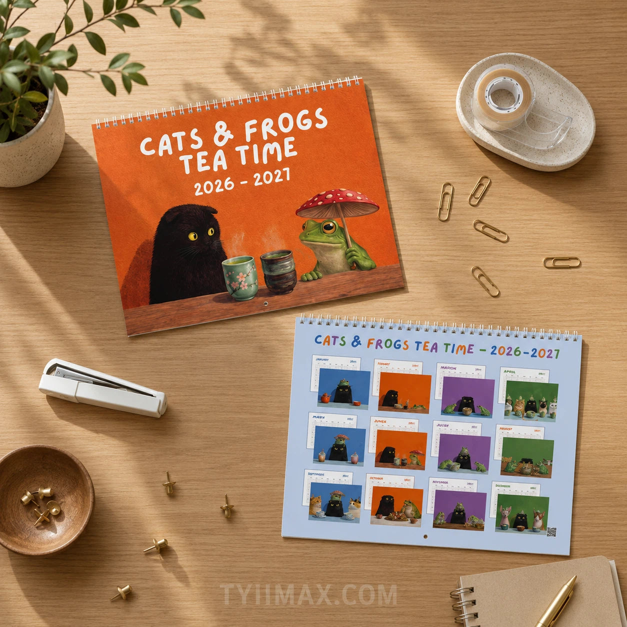 2026–2027 Frog & Cat Tea Time Wall Calendar | Cottagecore Academic Calendar (July 2026–June 2027)