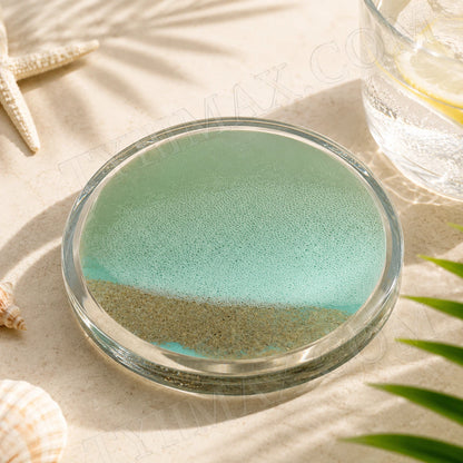 Handmade Ocean Wave Flow Art Coaster – Coastal Resin Beach Drink Coaster